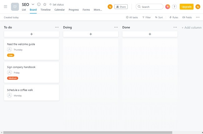 Asana Board tab